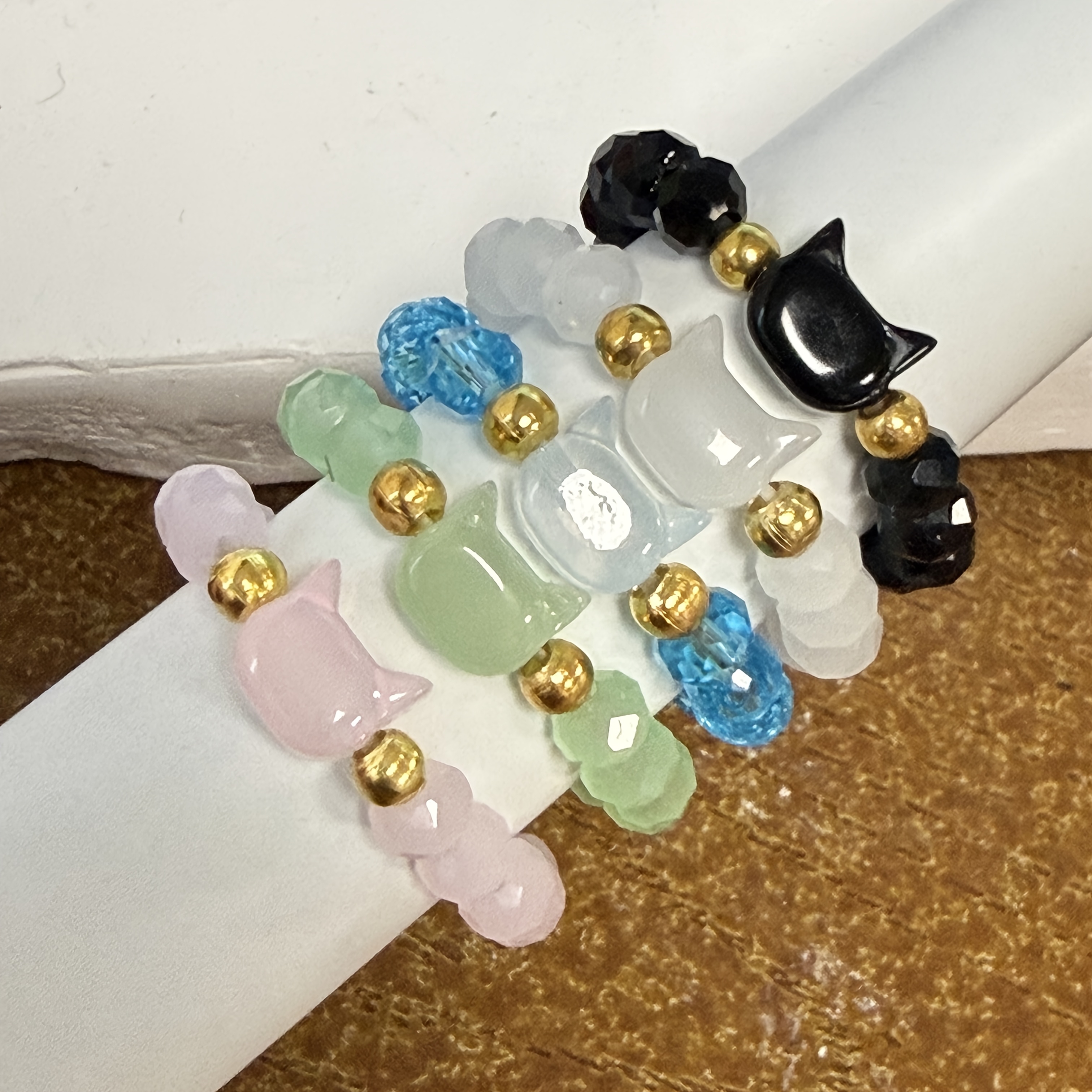 5pcs Cat Theme Beaded Ring Set for Couples, Valentine's Gift